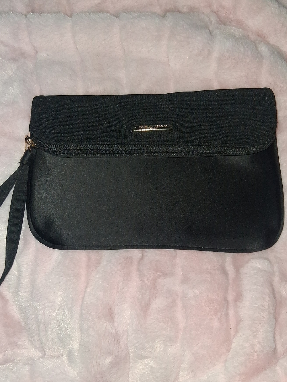 Giorgio Armani Black Satin Wristlet Clutch with Gold Accent